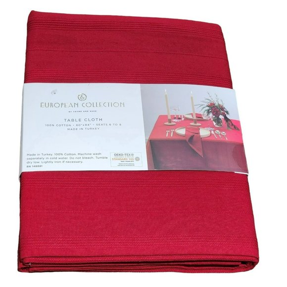 60x84in  Red Lino‎ Cotton Christmas Holiday Tablecloth Oblong or Rectangle Table - Picture 1 of 8